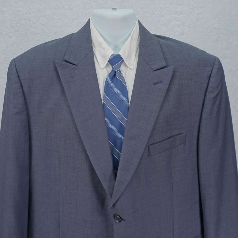 Michael Kors Blue Wool Nailshead Peak Lapel 2 Button Blazer 46L Tagged 48R